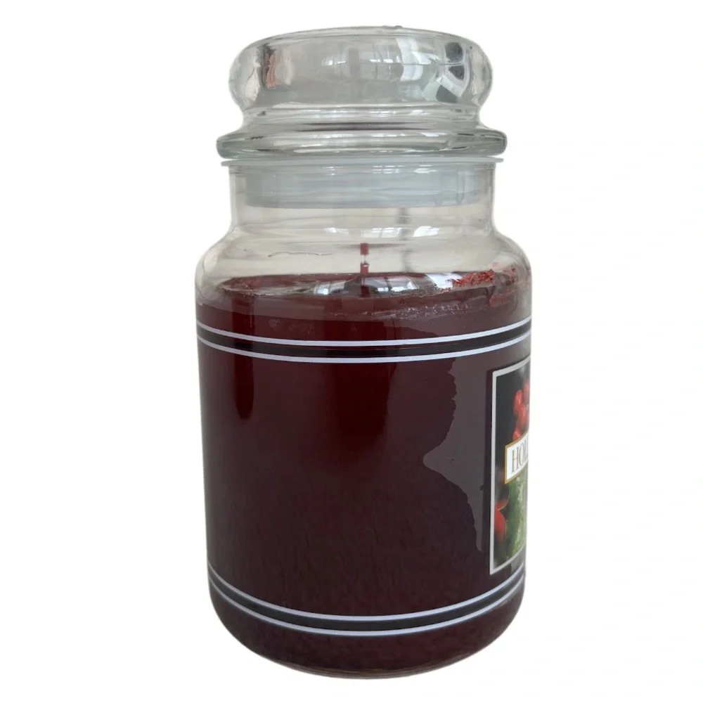 Yankee Candle Jar Holly & Red Currant Vintage Black Band Holiday Dark Red 22 Oz
